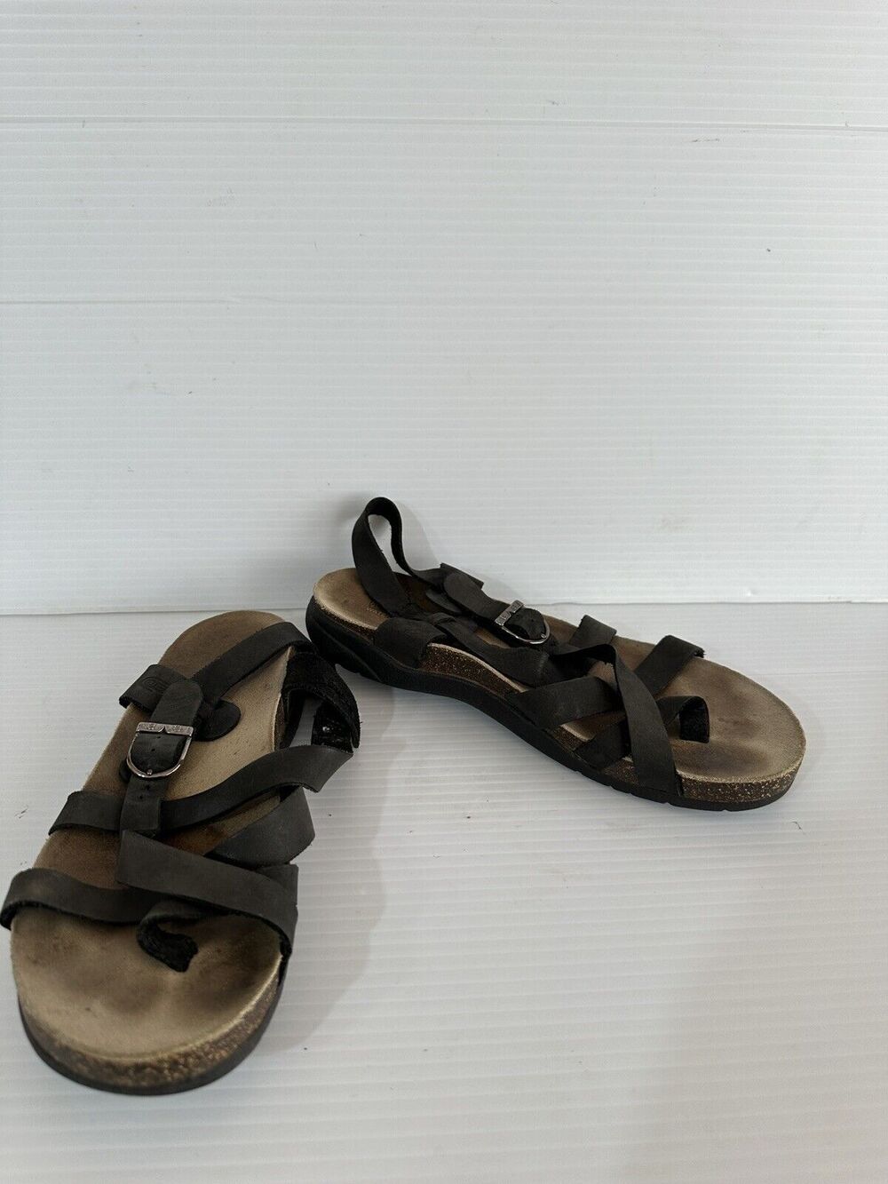 Teva Catalina Sandals Women’s 7 Black Leather Cork Slingback Comfort Shoes